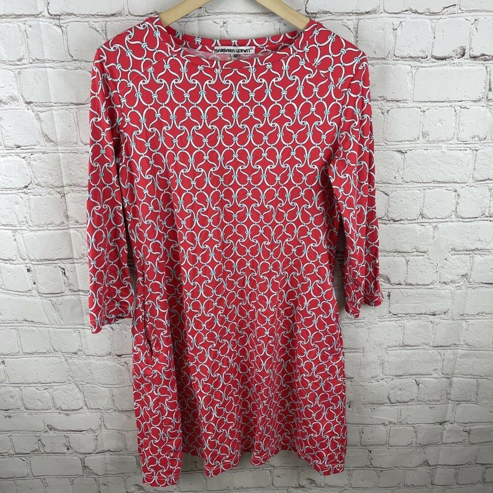 Barbara Gerwit Womens Dress Red Chain Link Geometric Print Medium